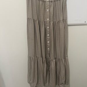 Christy Dawn Checkered Plaid Gingham Maxi Skirt Dress in Brown and Cream